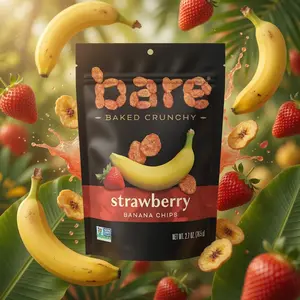 Bare Baked Crunchy Banana Chips, Strawberry Banana, Gluten Free, 2.7 oz Bag