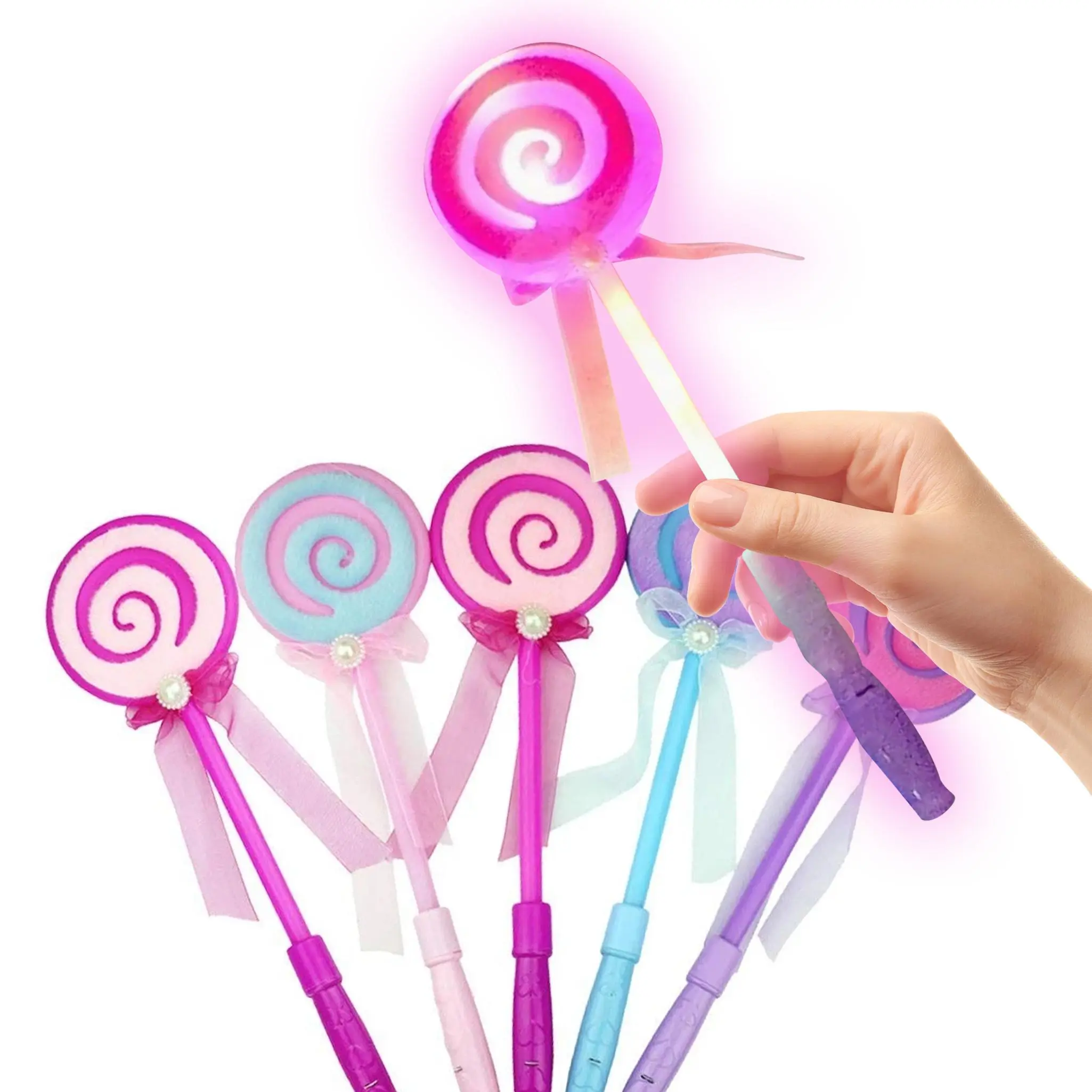 LED Light Up Lollipop Wands - 8 Pack Multicolor Glow Stick Toys with Sound Effects for Kids Party Favors & Goodie Bags