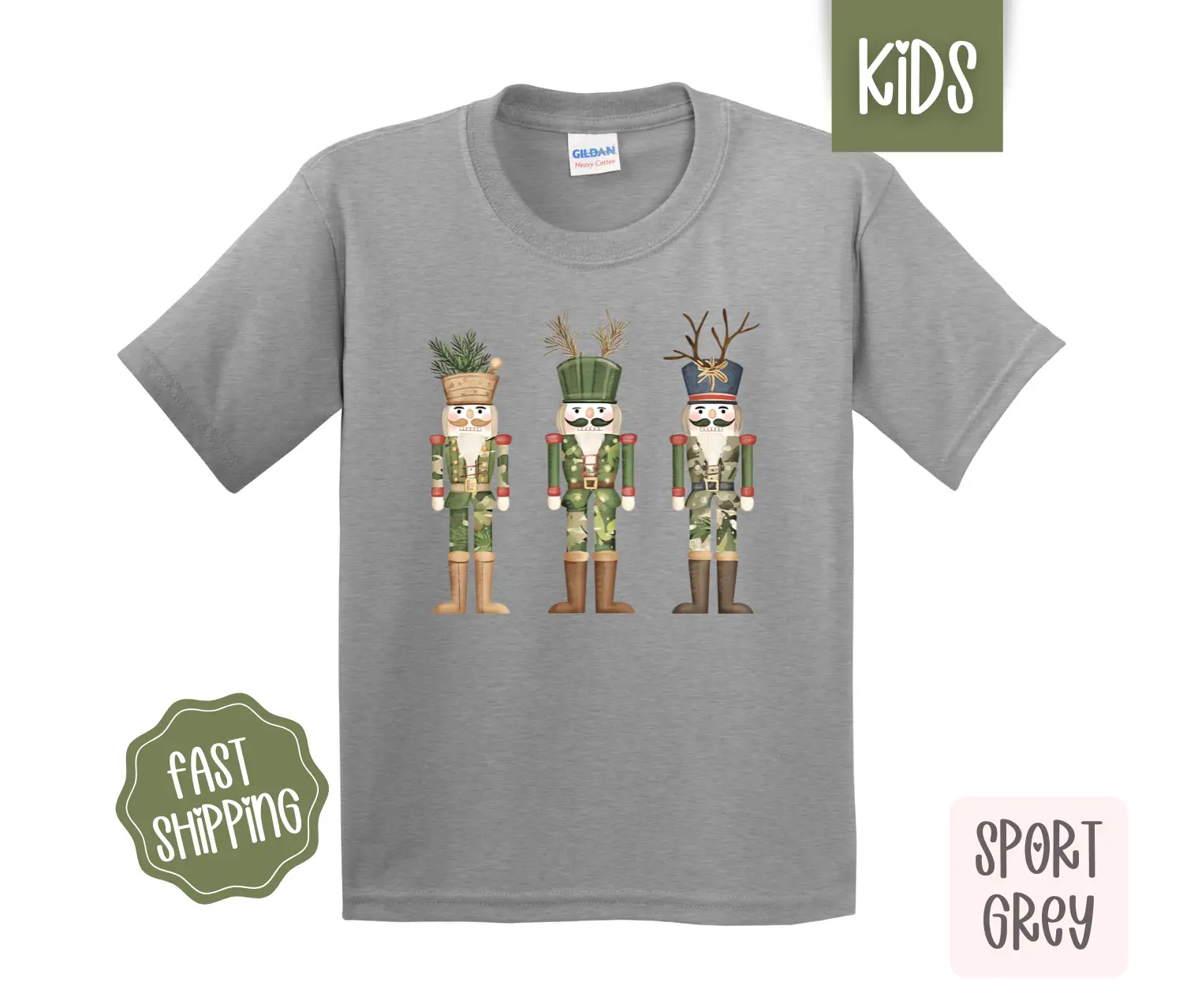 Kids Camo Nutcracker Christmas Shirt - Camo Children's Tshirt - Youth Holiday Tee Gildan