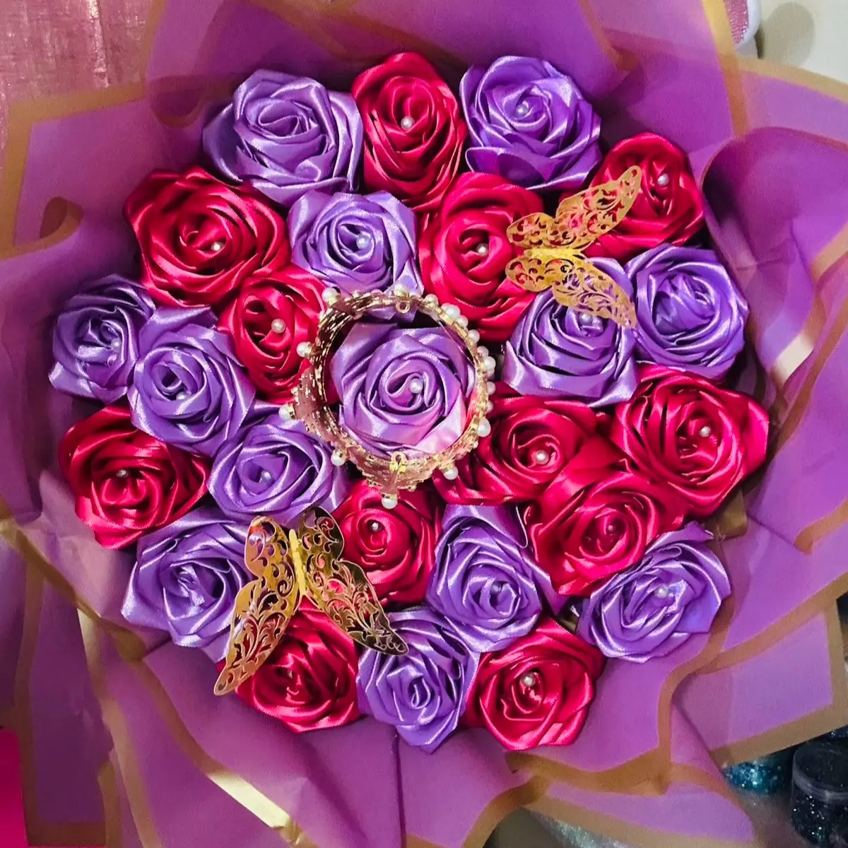 Bouquet of Purple and Pink Eternal Roses for Home Decor