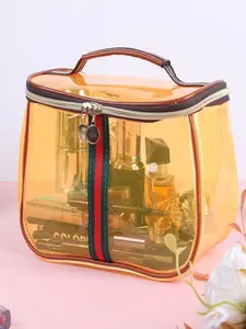New PU Makeup Bag, Portable, Waterproof, Transparent, Large Capacity, Travel Storage Bag, High-End Aesthetic, Handheld Toiletry Bag, Valentine's Day Gift, Party Fashion, Travel Cosmetic Bags, Makeup Organizer Pouch