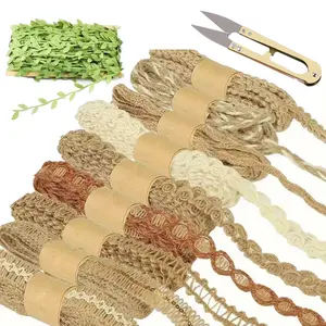 9 pcs Jute Ribbons DIY Vintage Ribbon Crochet Cotton Lace Scalloped Ribbons Crocheted Lace Trim Fabric for Crafts Wraping Gifts Party Fashion Accessories
