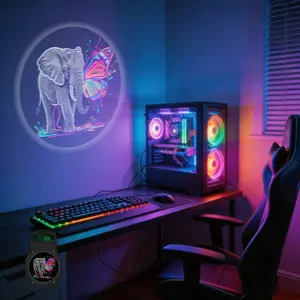 2D Flat, 1 pc, Neon Elephant & Rainbow Butterfly Pattern, Portable LED Pattern Projector Light, USB Interface,, Suitable for Art Events & Home Decor, Ideal for Living Room & Art Studio, A Perfect Gift for Art Lovers & Animal Enthusiasts