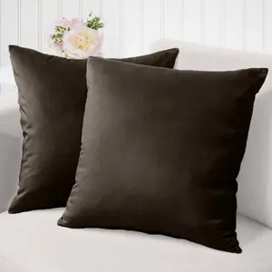Velvet Throw Pillow Covers, 18x18 Set of 2, Soft Decorative Square Pillowcases, Luxury Home Décor Accent Cushion Cases for Livingroom Couch, Bedroom, Sofa Bed, Chocolate