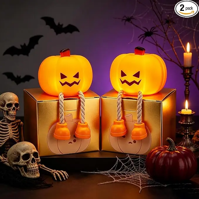1/2 Pack Silicone Pumpkin Rechargeable Touch Night Light, 3 Level Dimmable Portable Bedside Lamp, Warm Ambient Lighting Decor for Bedroom Dorm Interior Halloween Seasonal Display