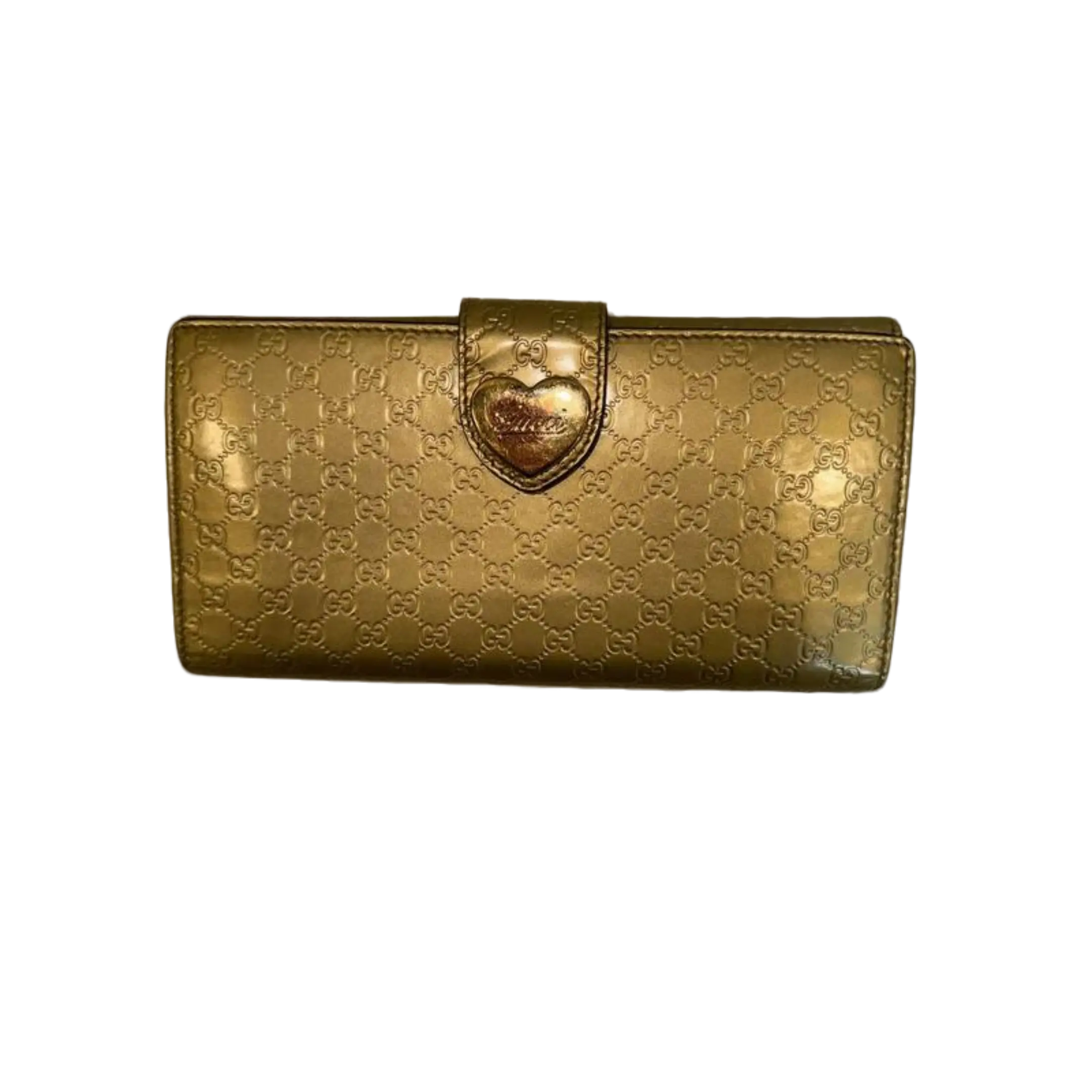 Pre-owned Leather Clutches & Wristlets Gold Embossed Wallet – Heart Snap Card & Cash Organizer