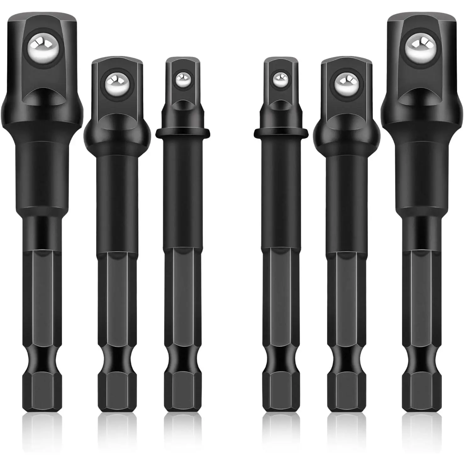 Impact Grade Socket Adapter Set 6 Count 1/4" 3/8" 1/2" Drive Drill Socket Adapter Cr-V Steel Hex Shank Driver Adaptor for Cordless Power Drills