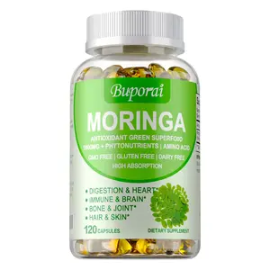 Buporai Moringa Leaf Dietary Supplement - 1000mg Natural Antioxidant Superfood Powder Capsules (120 Count, 1 Bottle) for Adults' Energy, Skin, Blood Sugar, Immune, Bone Health Support