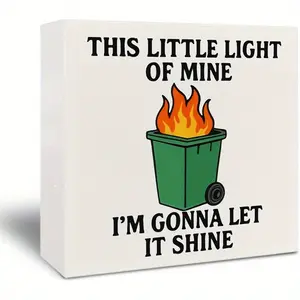 Christmas Halloween Decoration，Funny Office Wooden Sign - Inspirational Dumpster Fire Decor, Motivational Gifts, Vintage Plaque Decor, This Little Light of Mine Wooden Box Sign for Home School Desk Table Shelf Decoration, 5x5 Inch