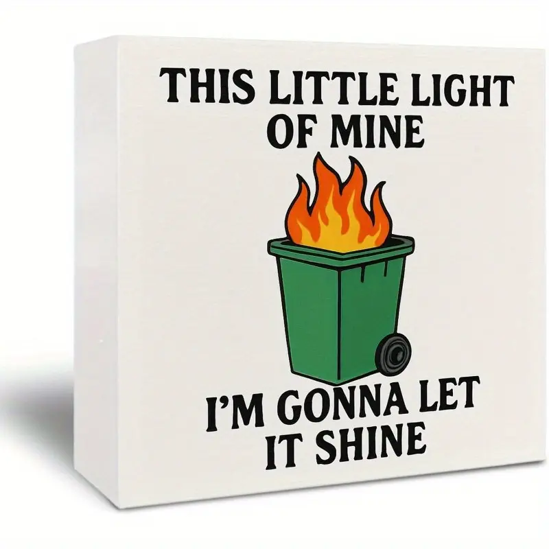 Christmas Halloween Decoration，Funny Office Wooden Sign - Inspirational Dumpster Fire Decor, Motivational Gifts, Vintage Plaque Decor, This Little Light of Mine Wooden Box Sign for Home School Desk Table Shelf Decoration, 5x5 Inch