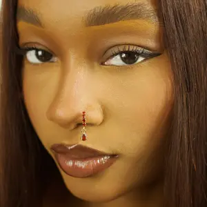 Statement Gold Red Dangle Diamond Nose Hoop Surgical Steel Surgical Steel Hypoallergenic Durable Quality