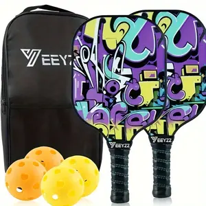 Pickleball Paddles Set of 2: Portable Lightweight Pickleball Set - 4 Pickleball Balls - 1 Portable Pickleball Bag - Pickleball Paddle Gifts for Men Women Beginners