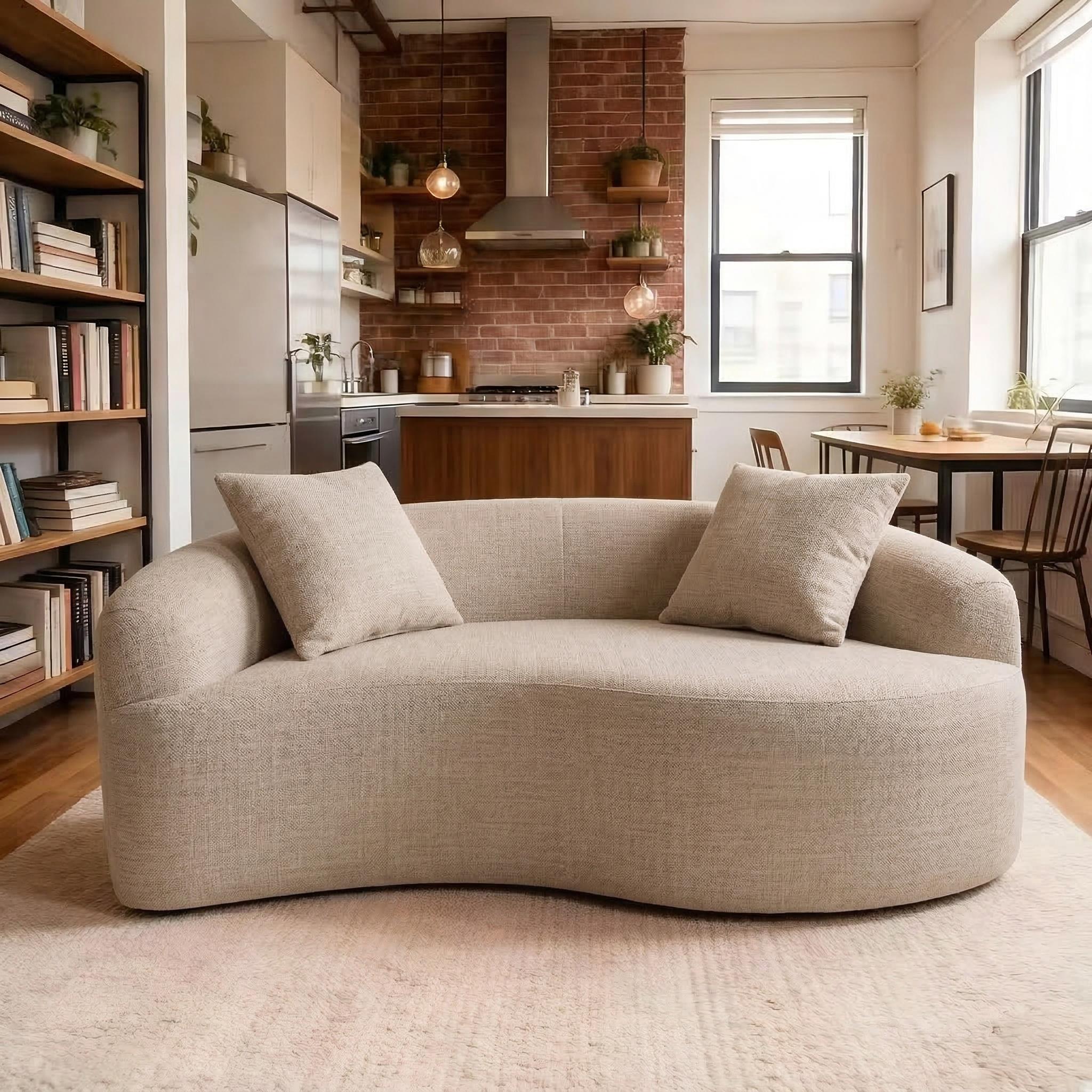 Modular Chenille Sofa, Pet Friendly Stain Resistant S Shaped Curved Sectional Couch for Small Space Living Room, Minimalist Cozy Couch boneless Chaise floor seats  Foldable Modern furniture