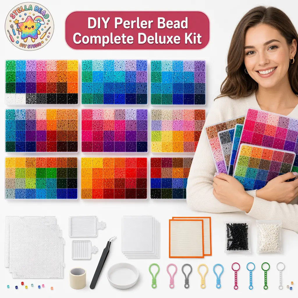 StellaBead Deluxe Beads Kit (extra big set) — 2.6mm Perler Beads set, Pegboards, Tweezers, Ironing Cloth & Color-Sorting Tray | DIY Pixel Art Kit, STEM Craft & TikTok Pixel Trend