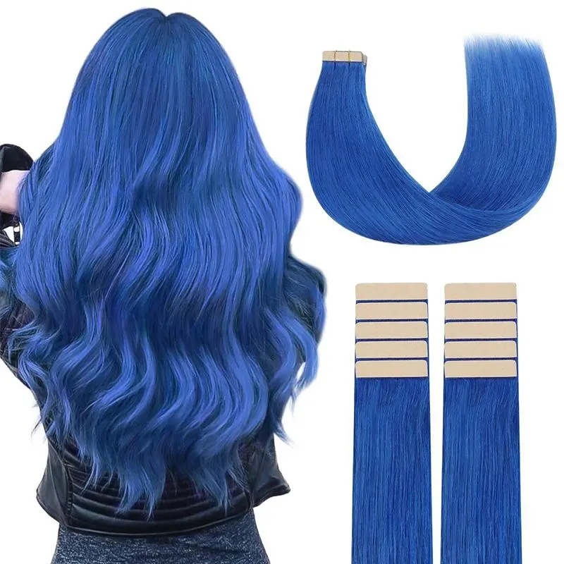 Doores 10pcs Colored Party Highlight Tape in Hair Extensions Human Hair 30g 14 to 24 inch Remy Invisible Tape Ins Straight#SummerFinds