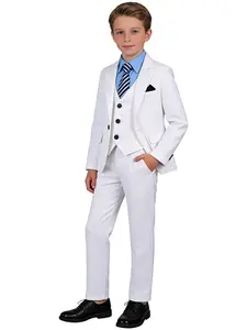 Boys Elegant Tailored 4-Piece Suit Set Outfit 👔 | Blazer + Vest + Pants + Bow Tie | Black/White Available | Perfect for Weddings, Ring Bearer, Birthdays, Graduations, Piano Recitals & All Formal Occasions (No Shirt Included)-19056