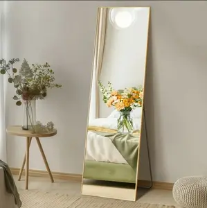 64"x21" High-Quality Full Length Mirror, Aluminum Alloy Frame Ensures Stability, Standing Design for Bedroom, Gold
