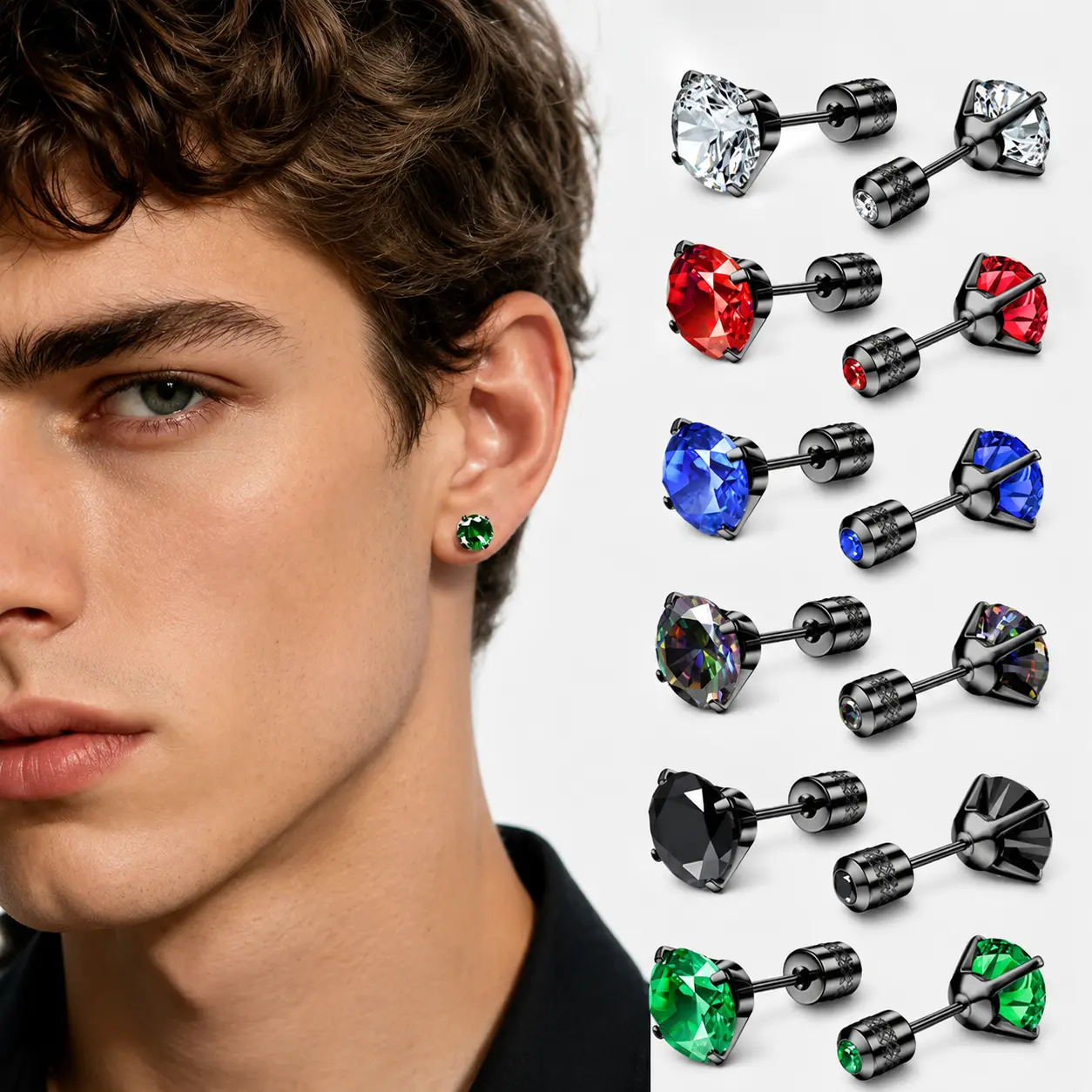 6 Pairs Titanium Stud Earrings for Women Men Hypoallergenic | Titanium Steel for Sensitive Ears, Double Side Cubic Zirconia Screw Backs for Cartilage Piercing Sleep