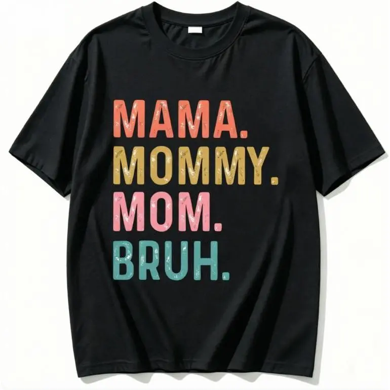 Graphic T-Shirt for Women, Funny Mama Mommy Mom Bruh Letter Print, Casual Streetwear Short Sleeve Round Neck Cotton Blend Everyday Top