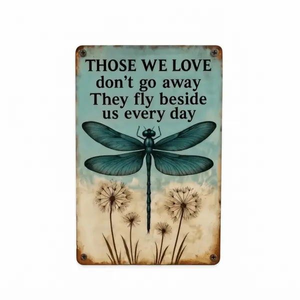 "Those We Love" Dragonfly Memorial Metal Garden Plaque, 8x12/12x16 in, Sympathy Gift, Outdoor Hanging Home Decor for Tribute to Lost Loved Ones
