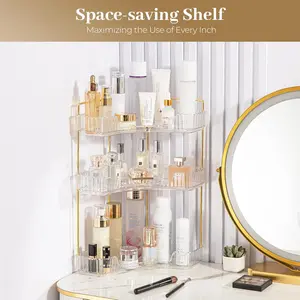 Makeup Cosmetic Storage Organiser - Space-saving Shelf for Maximizing the Use of Every Inch - Racks Corner Bathroom Counter Organizer, 3 Tier Makeup Perfume Storage for Vanity, Countertop SkinCare Stand Shelf Holder for Women