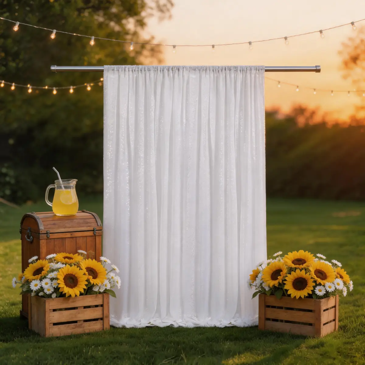 1-Piece White Glitter Sequin Mesh Drapes (4ft x 8ft) - Festive Party Backdrop for Wedding, Anniversary, Birthday, Arch Stages Photography, Baby Shower Home Supplies, Ceremony