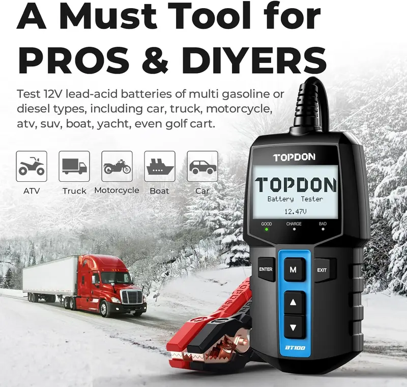 TOPDON BT100 Car Battery Tester - 12V 100-2000CCA, Kosovo | Ubuy