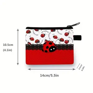Women's Cute Ladybug Print Wallet & Coin Purse, with Zipper Closure, Compact Everyday Carry for Cash, Credit Cards, Keys