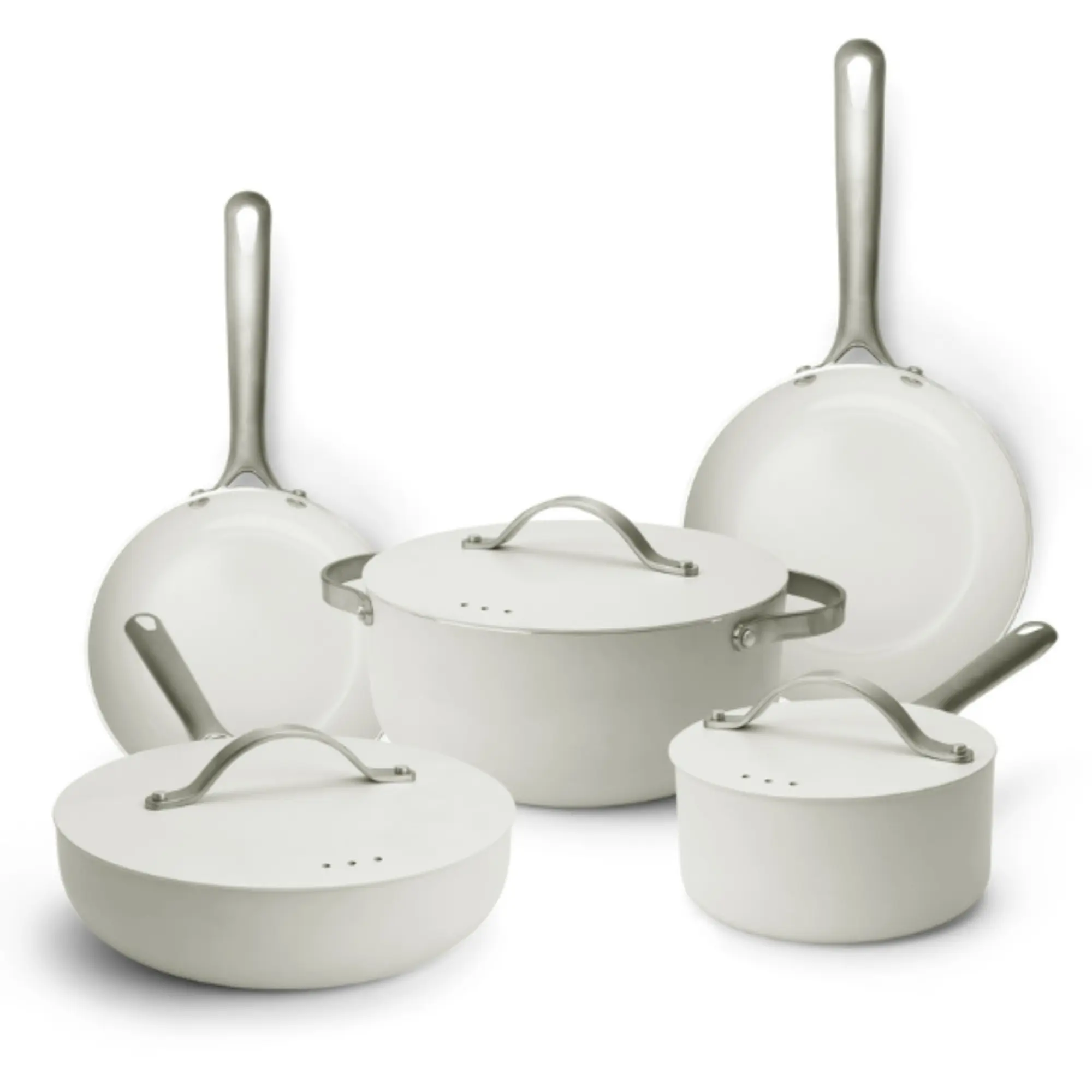 Alva Mobi 8-Piece Ceramic Nonstick Cookware Set - Aluminium Pans, Glass Lids, Heat-Resistant Handles, Oven-Safe, Induction-Compatible, Ideal for Frying, Healthy Cooking