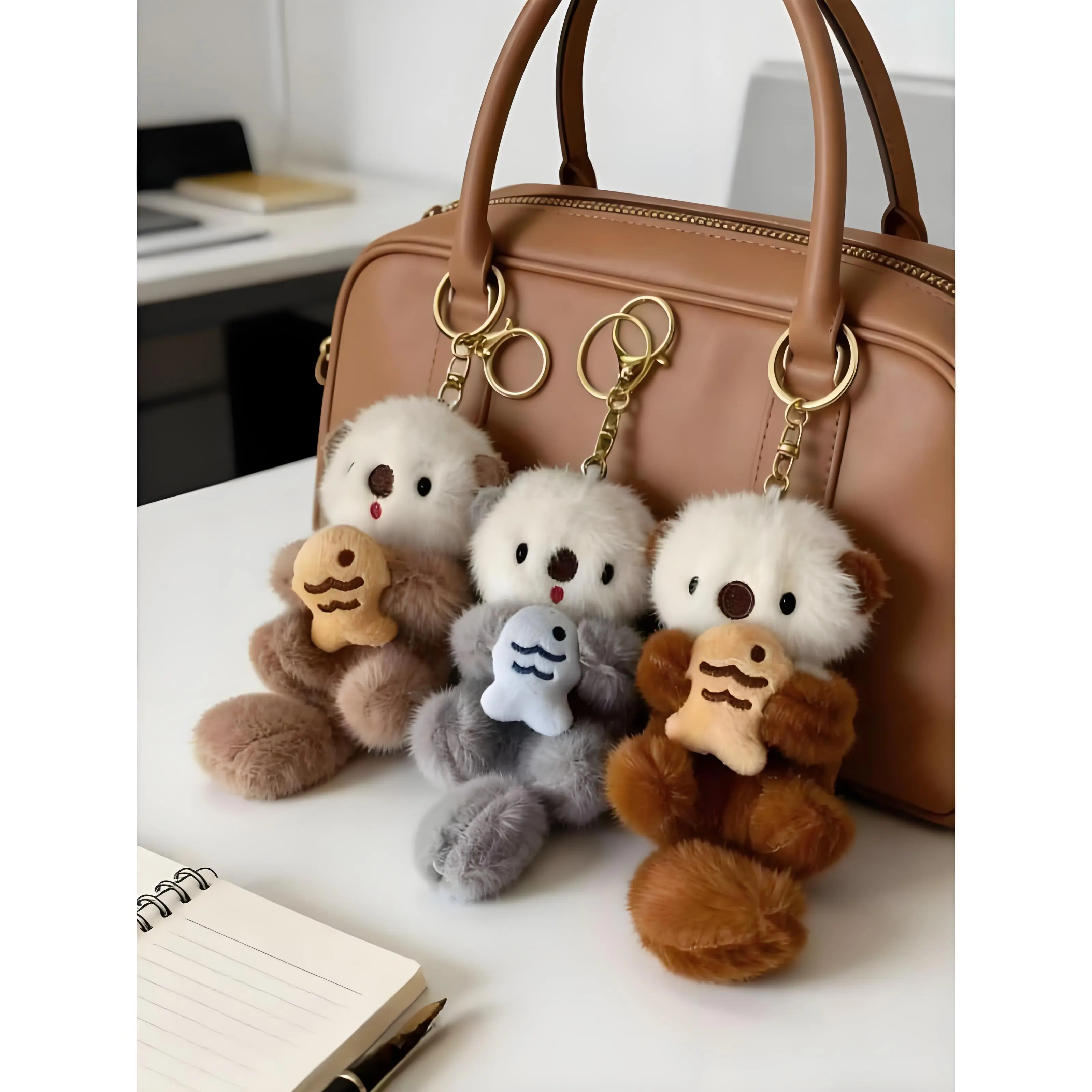 Plush Otter Bag Charm with Unique Print, Kawaii Stuffed Animal Keychain Charms for Teen Girls, Aesthetic Accessory for Purses & Backpacks, Keychain Cute, Cute, Animals, Unisex, School