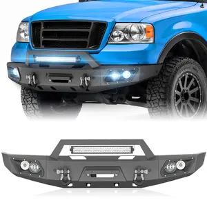 【EYOUHZ】Pickup Truck Front Bumper Compatible with 2004 2005 2006 2007 2008 Ford F-150 F 150 with Winch Plate, 5 x LED Lights, License Plate Bracket & D-rings, Sensor Holes (Excluding Raptor)