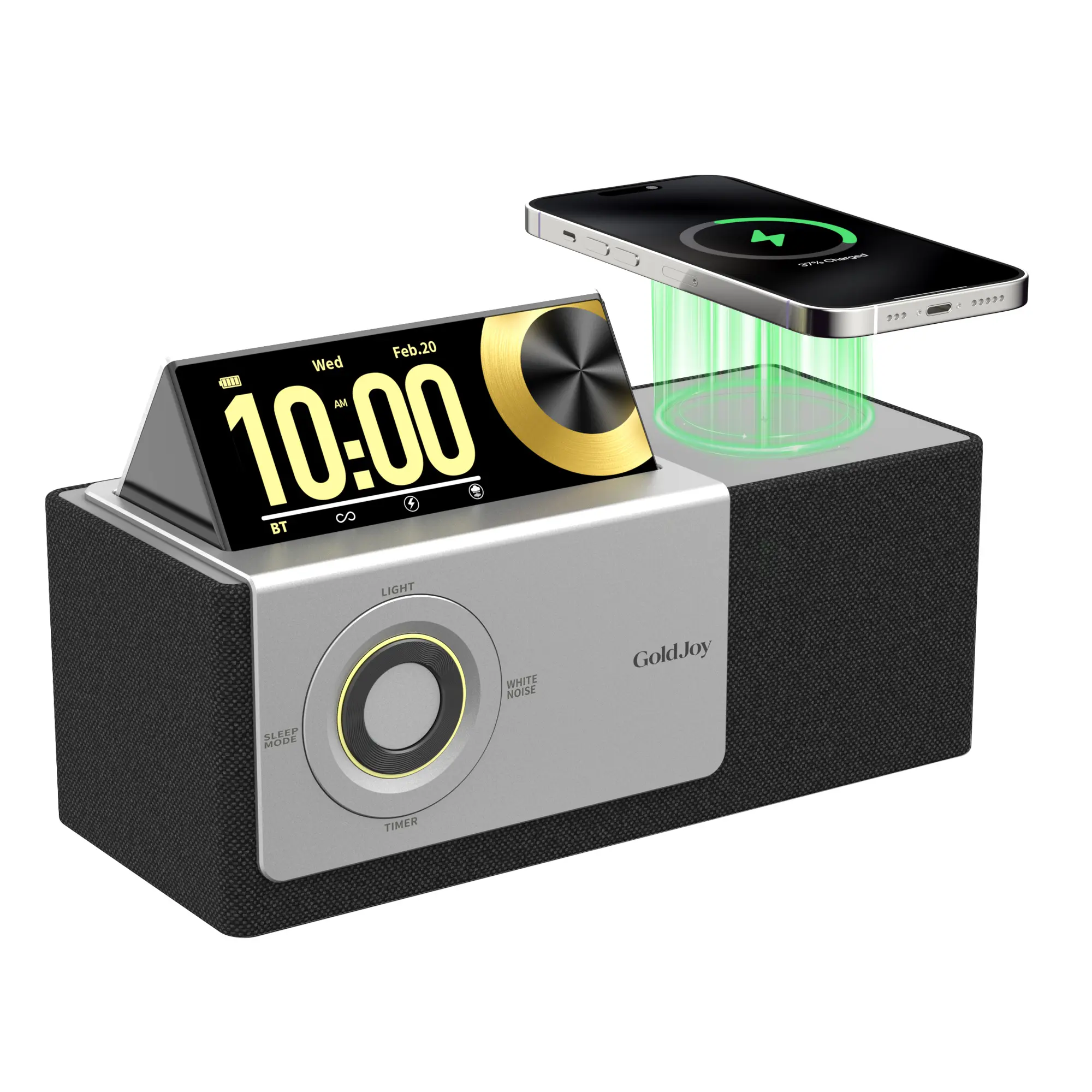 GoldJoy Flip-Up Display Screen Bluetooth Speaker, 7-in-1 Wireless Charging Station, Romantic Sunset Lamp, White Noise, Portable Bedside Speaker, Deep Bass Stereo Sound, Aesthetic Bedroom Decor, TikTok Home Gadget, Portable Outdoor Mini Bluetooth Speaker