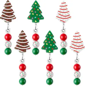 6 count Christmas Tree-Shape Cake-Theme Badge Reels, Cute  Christmas Tree Retractable Badge Clip with Red/White/Green Bead, Key ID Card Badge Metal Clip for  Stuff Nurse Xmas