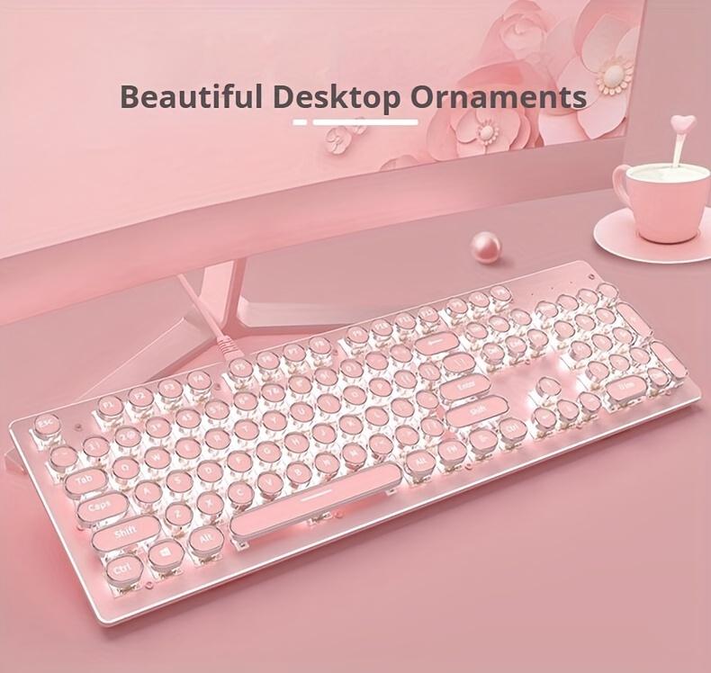 Pink Gaming Keyboard - Typewriter Style