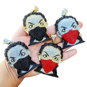 HIP HOP ICED 14K GOLD SILVER PLATED CUBIC ZIRCONIA RAPPER'S LARGE MASK GOON CARTOON CHARM PENDANT Birthday Daily Anniversary