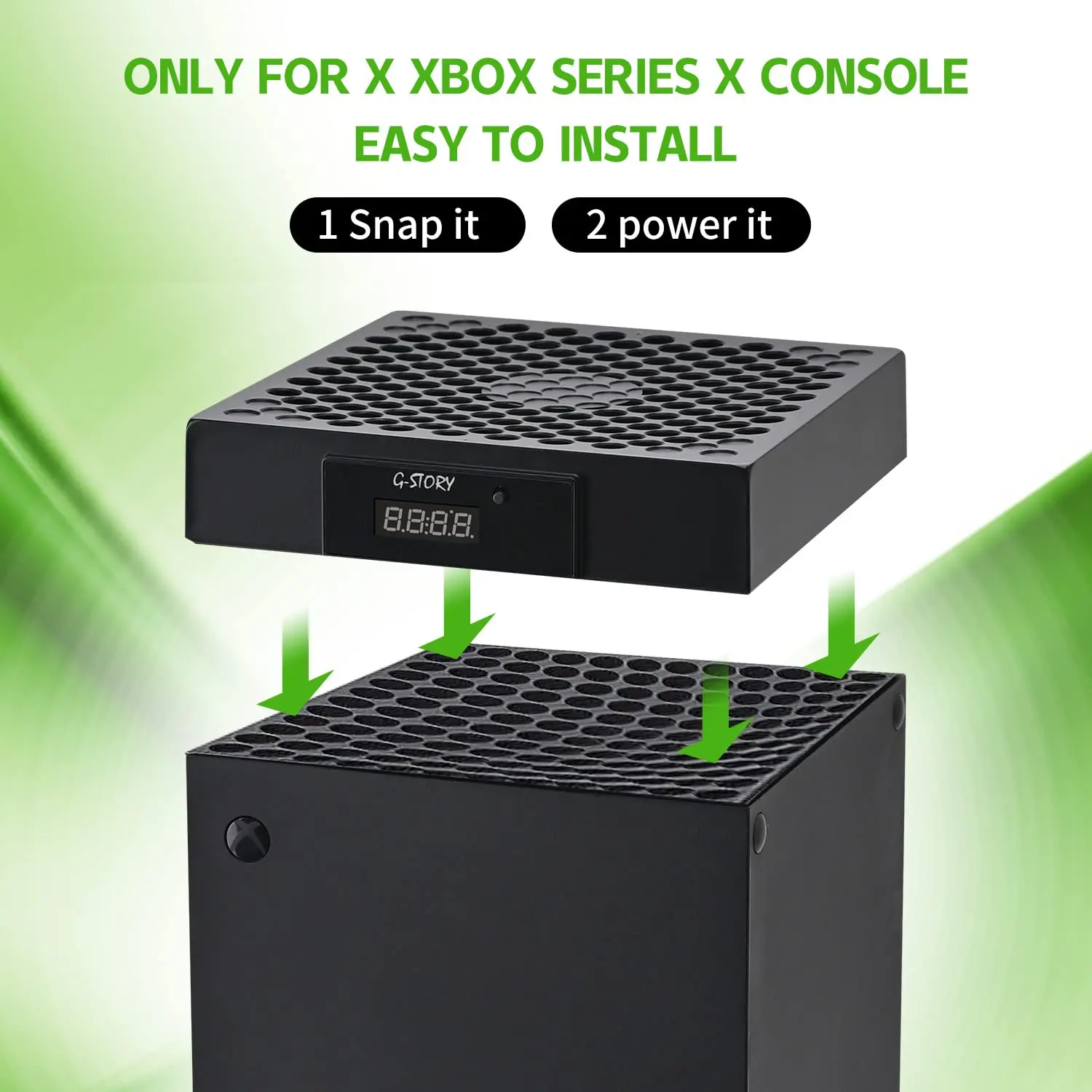 G-STORY 140MM RGB Cooling Fan for Xbox Series X - Automatic Temperature-Adjustable Speed, LED Display, LED Temperature Display, Cable Plug-In, Lightweight, Easy to Move, Low-Noise Cooling, 3 Speed (1500/1750/2000RPM), Auto Temp Control