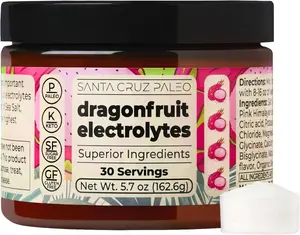 (Choose flavor) Santa Cruz Paleo Electrolyte Powder, Dragon Fruit Flavor, Sugar Free Hydration Drink Mix with Himalayan Pink Salt, Sea Salt, Magnesium Glycinate, Potassium Chloride, Sweetened with Stevia, 30 Servings