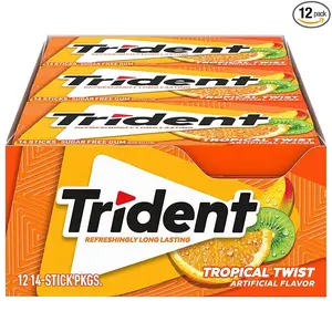 Trident Tropical Twist Sugar Free Gum, 14 Count (Pack of 12) (168 Total Pieces)