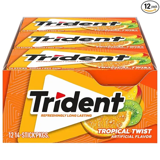 Trident Tropical Twist Sugar Free Gum, 14 Count (Pack of 12) (168 Total Pieces)