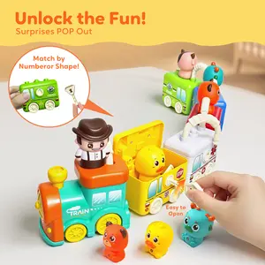 IHUESHO 7 in 1 Juguete Educativo,One Year Old Toys,for 1-3 Year Old Toddlers, 29PCS Matching & Sorting Farm Train with Finger Puppets, Music & Vehicle & Locks & Keys, Enhances Hand-Eye Coordination for Toddlers