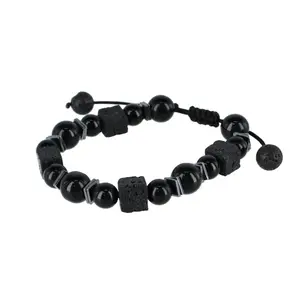 Trafalgar Flint Beaded Stone and Metallic Adjustable Bracelet, Bracelets