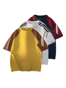 One-piece Men’s color-block raglan sleeve T-shirt, retro two-stripe oversized athletic tee, Y2K streetwear casual top for summer
