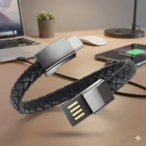 Creative Wearable Charging Bracelet: Durable Leather-Woven Type-C Fast Charging Cable | Portable Wristband Charger for On-the-Go Power | Stylish & Practical Phone Accessory Phone Charging Accessories