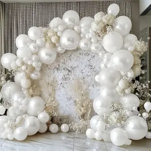 92pcs Set of Multi-Size Pearl White Latex Balloon Garland - Includes Glue Dots and Connectors, Suitable for Weddings, Engagement, Bridal Showers, Birthday Parties, Anniversaries, Room Decorations, Valentine's Day and Other Party Supplies