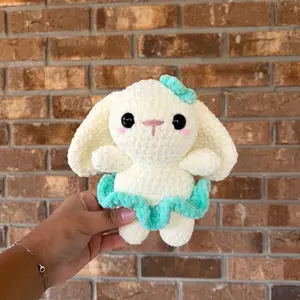 Handmade crochet aqua skirt bunny plushie