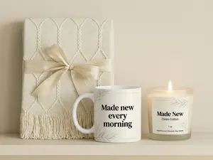 Christian Renewal Gift Set Faith Candle, Inspirational Mug and Cozy Throw Blanket, Spiritual Home Decor for Prayer & Encouragement