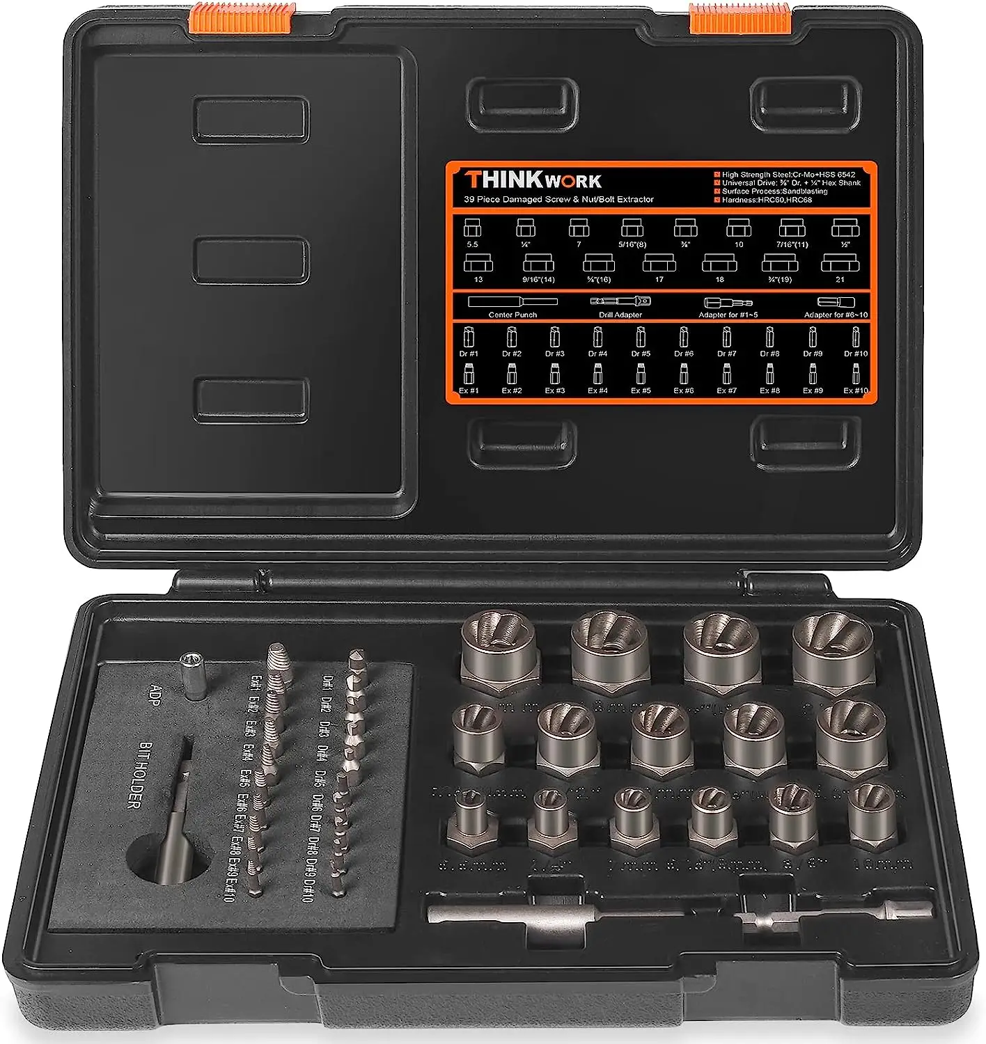 【Fall Deals For You】THINKWORK Damaged Screw Extractor Set, 39-Count Bolt Extractor Kit, Impact Bolt & Nut Remover Set for Damaged, Frozen, Rusted tool