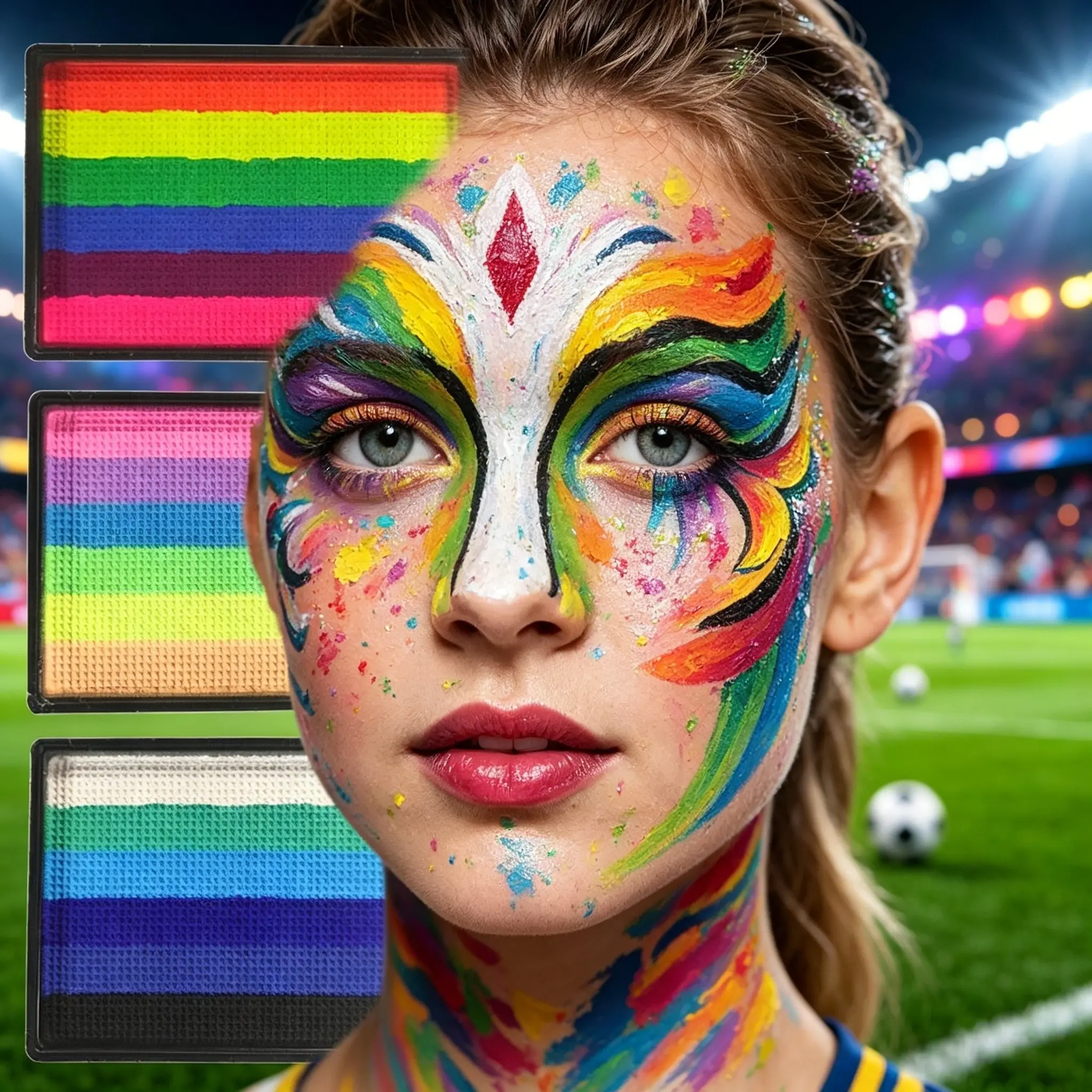 1BOX FIT COLORS Multicolor Face Paint Palette, 3 Shades Available Water‑Activated Long‑Lasting Easy‑Clean Skin‑Safe Body Paint, For Sports Events Concert Festival Party Cosplay Makeup, Viral Festival Body Makeup Trend, Face Paint Palette, Body Art Makeup