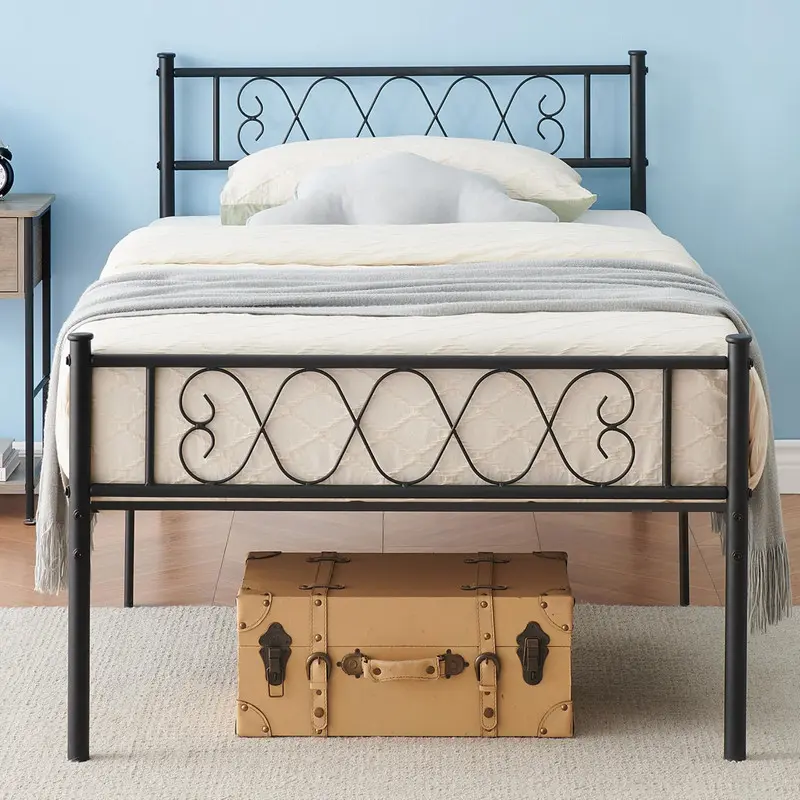Twin Size Platform Bed Frame with Headboard, Heavy Duty Mattress Foundation with Metal Slats Support, No Box Spring Needed, Under Bed Storage