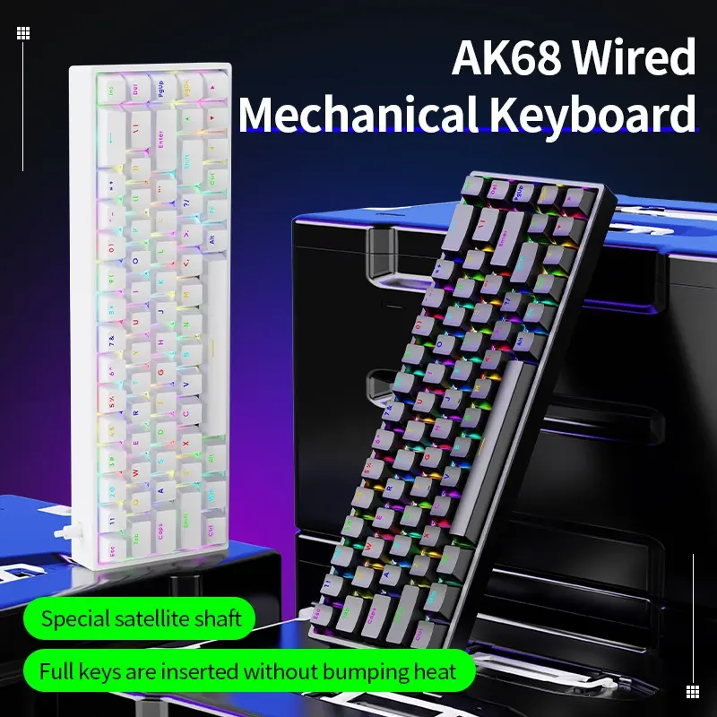 Ak68 Mechanical Keyboard, Gaming RGB Backlit, Blue and rde Switches, Wired Design, Ideal for Office Use, Durable Build Quality, PC Gaming Keyboards